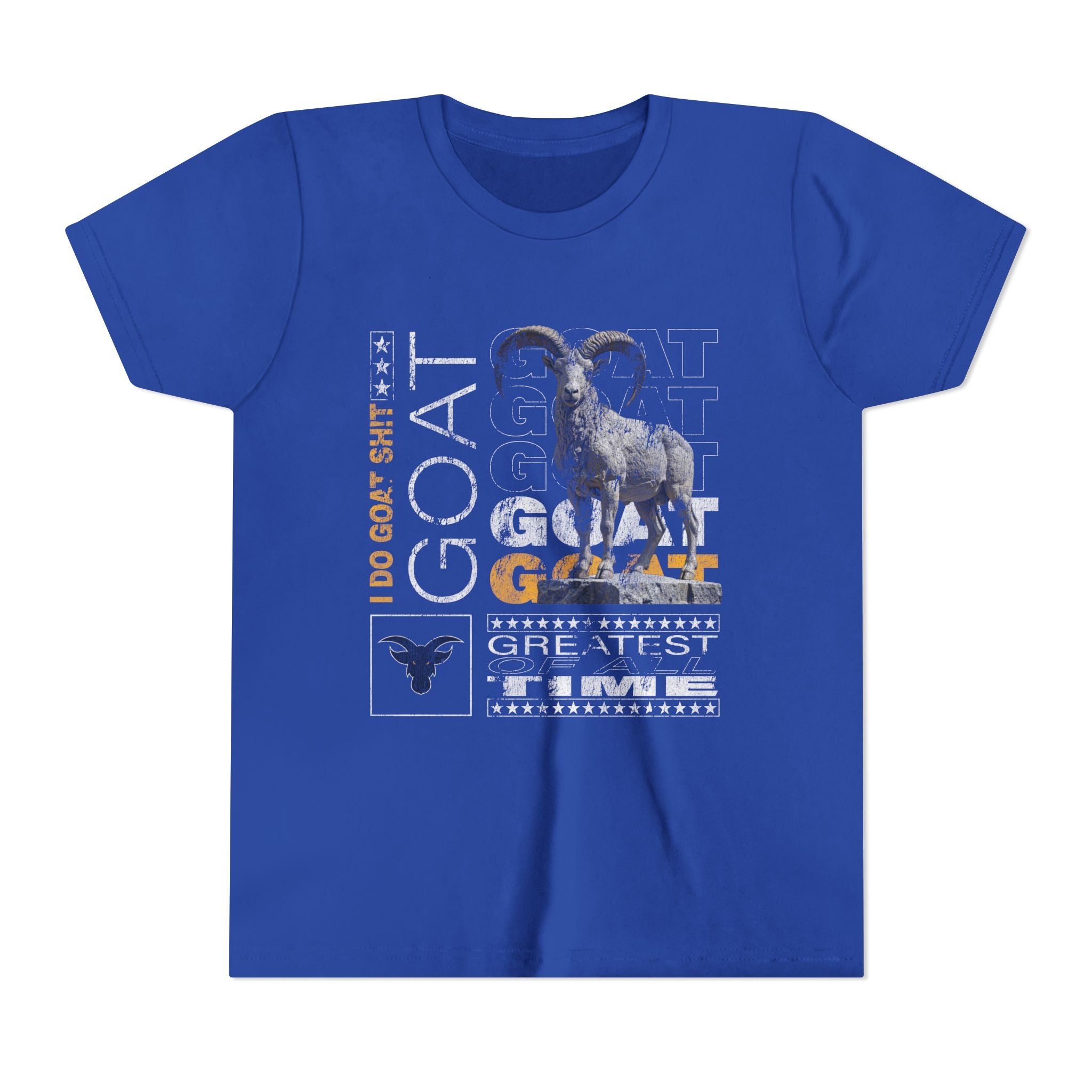 I DO GOAT SH!T Majestic Youth T-Shirt | Ram Sculpture Design | Kids Athletic Gold Tee | Ages 6-14