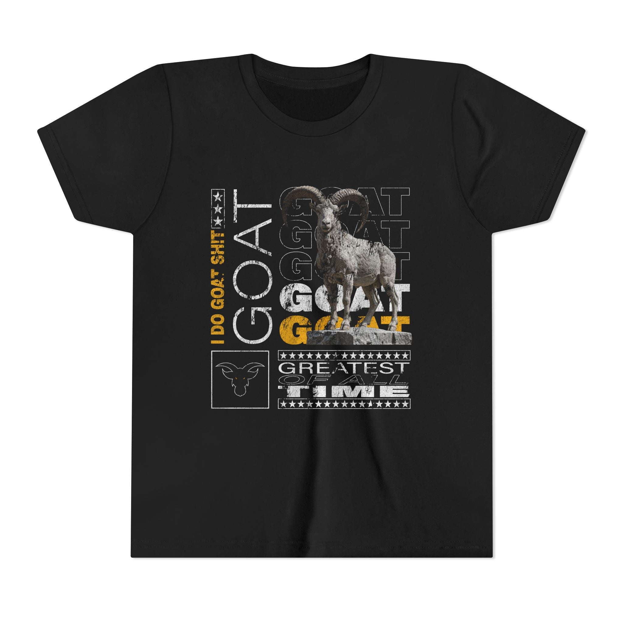 I DO GOAT SH!T Majestic Youth T-Shirt | Ram Sculpture Design | Kids Athletic Gold Tee | Ages 6-14