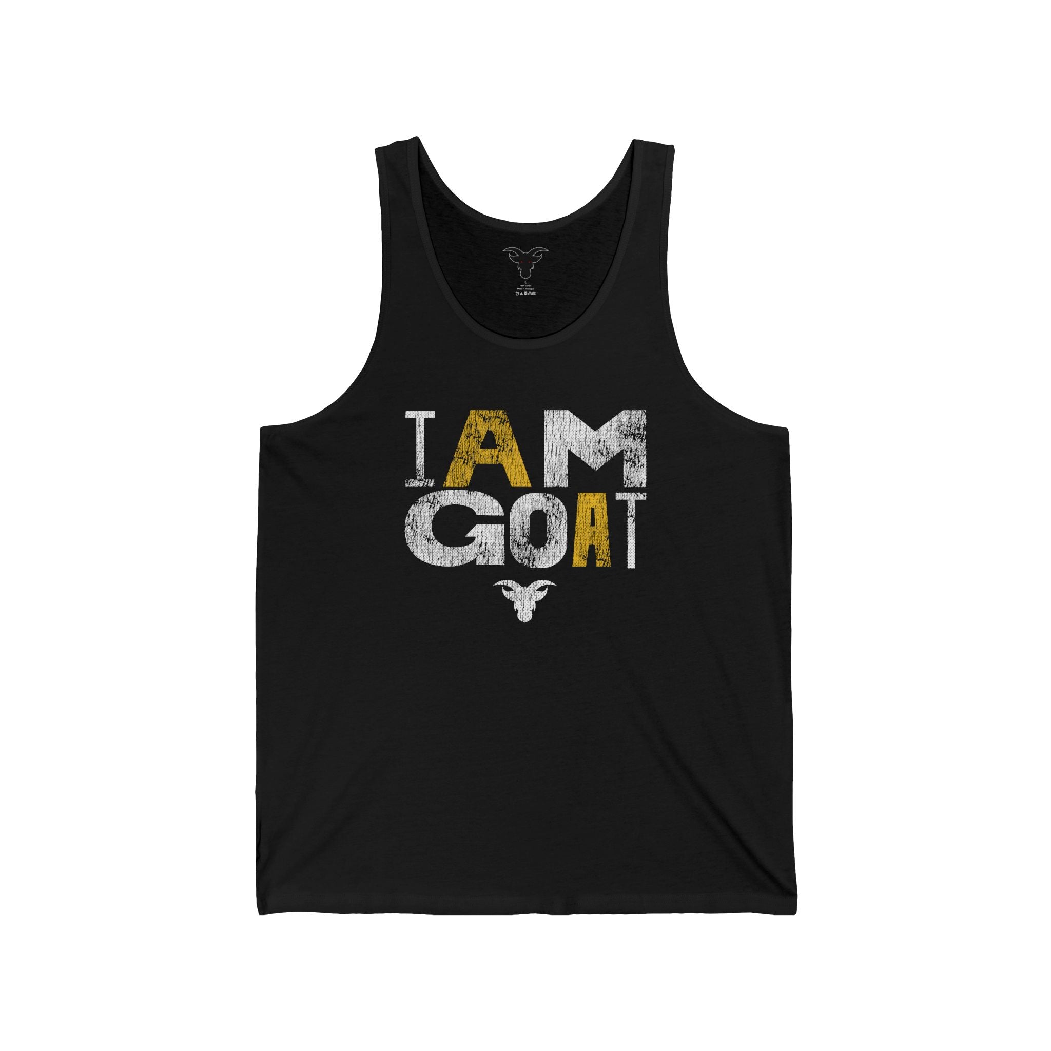 I AM GOAT Distressed Type Tank Top | GOAT Gold Typography | Minimalist Athletic Tank