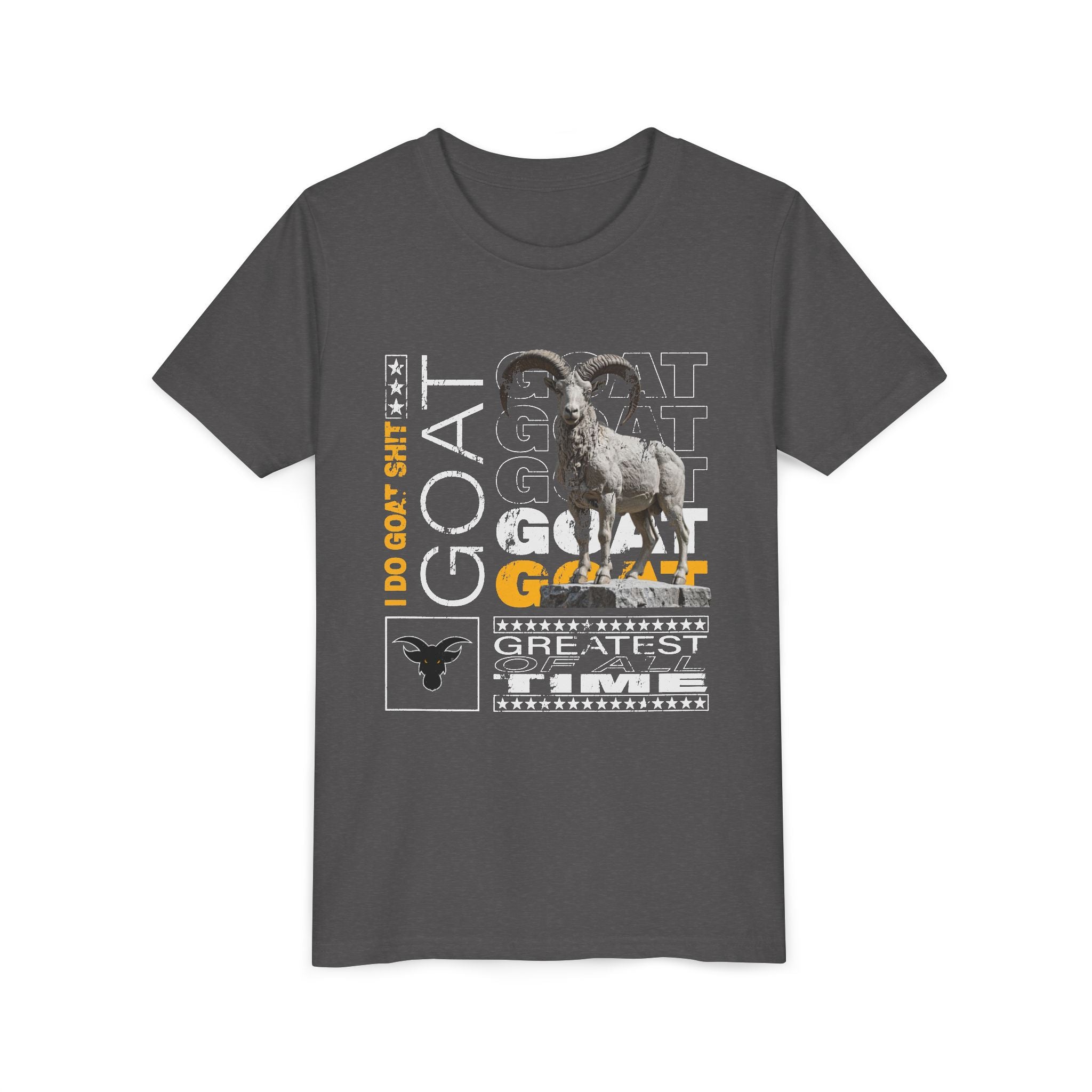 I DO GOAT SH!T Majestic Youth T-Shirt | Ram Sculpture Design | Kids Athletic Gold Tee | Ages 6-14