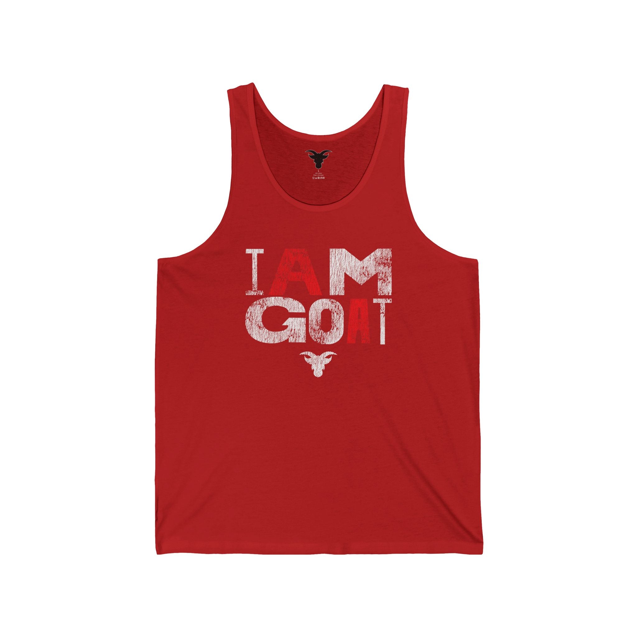 I AM GOAT Distressed Type Tank Top | Fire Red Typography | Minimalist Athletic Tank