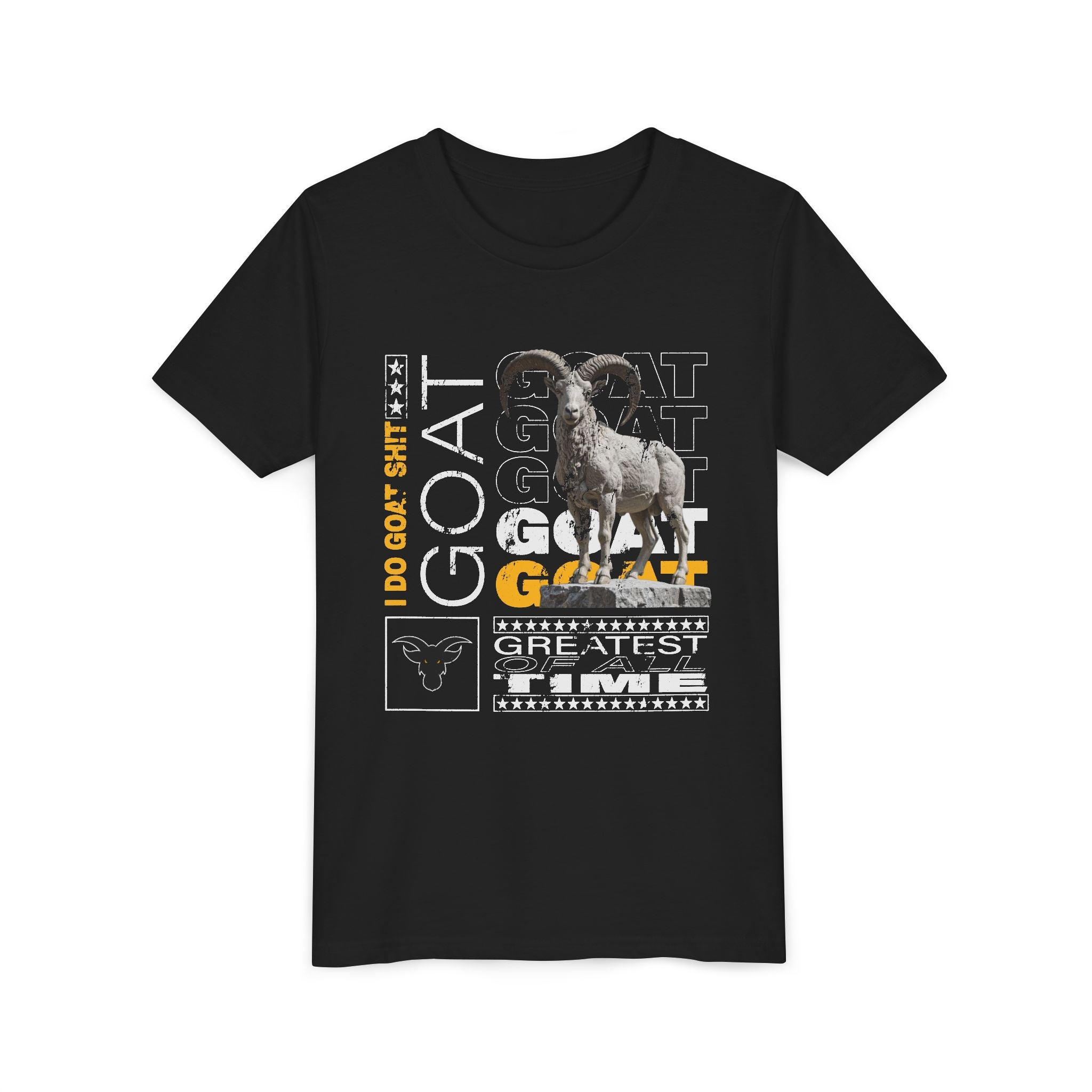 I DO GOAT SH!T Majestic Youth T-Shirt | Ram Sculpture Design | Kids Athletic Gold Tee | Ages 6-14