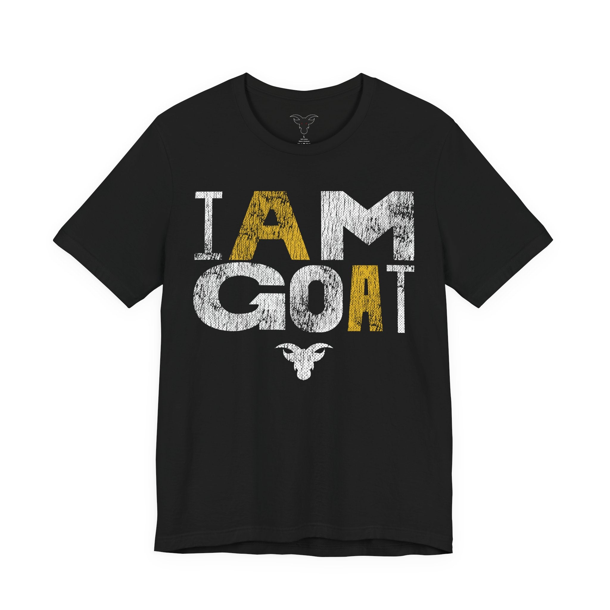 I AM GOAT Distressed Type Tee | GOAT Gold Typography Design | Minimalist Athletic Tee