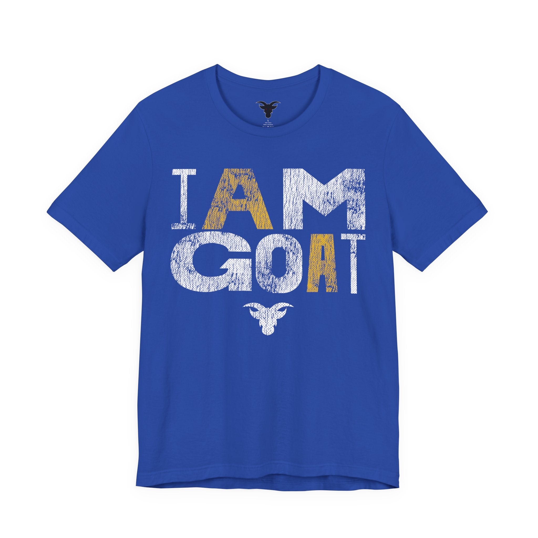 I AM GOAT Distressed Type Tee | GOAT Gold Typography Design | Minimalist Athletic Tee