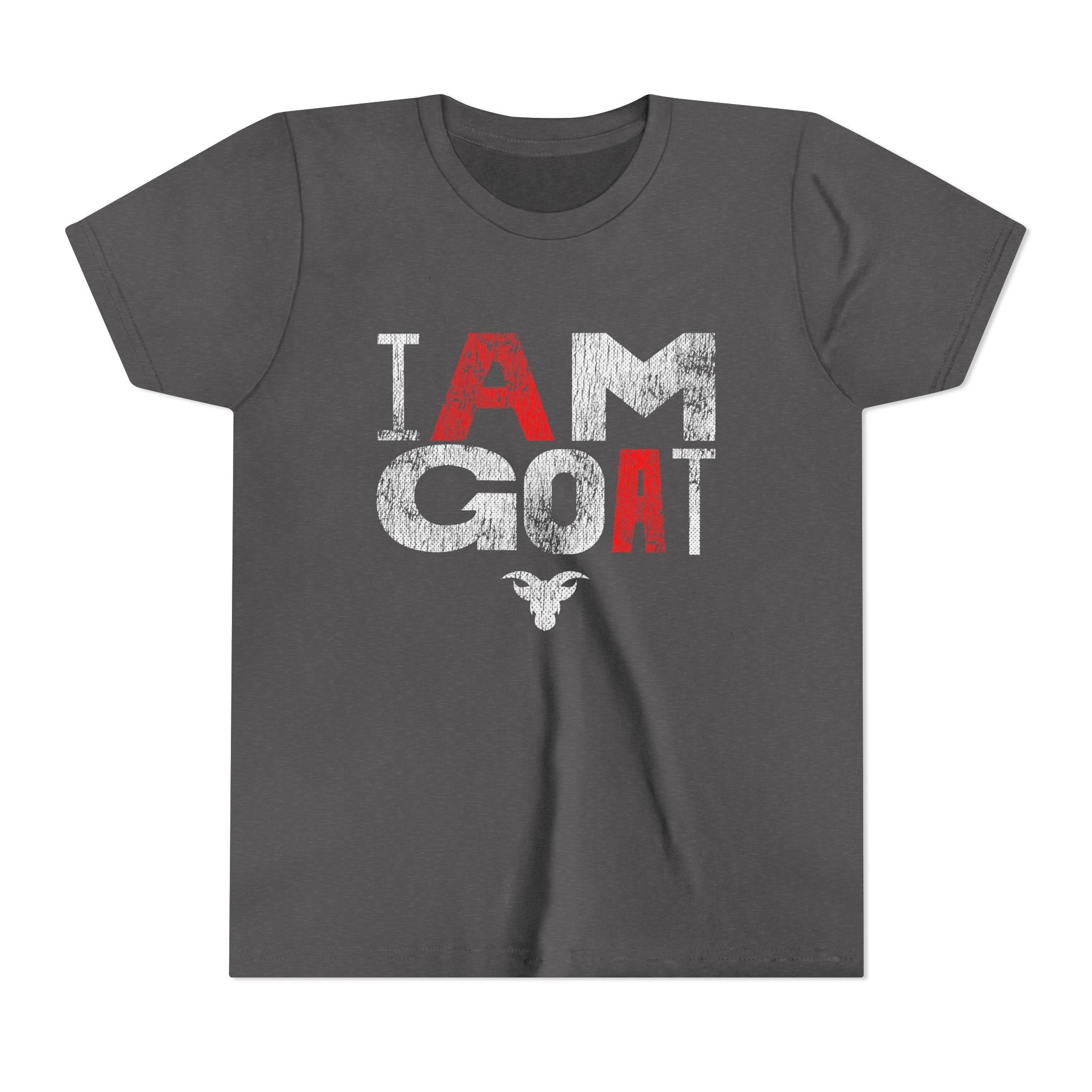 I AM GOAT Distressed Type Youth T-Shirt | Fire Red Typography | Kids Minimalist Tee | Ages 6-14