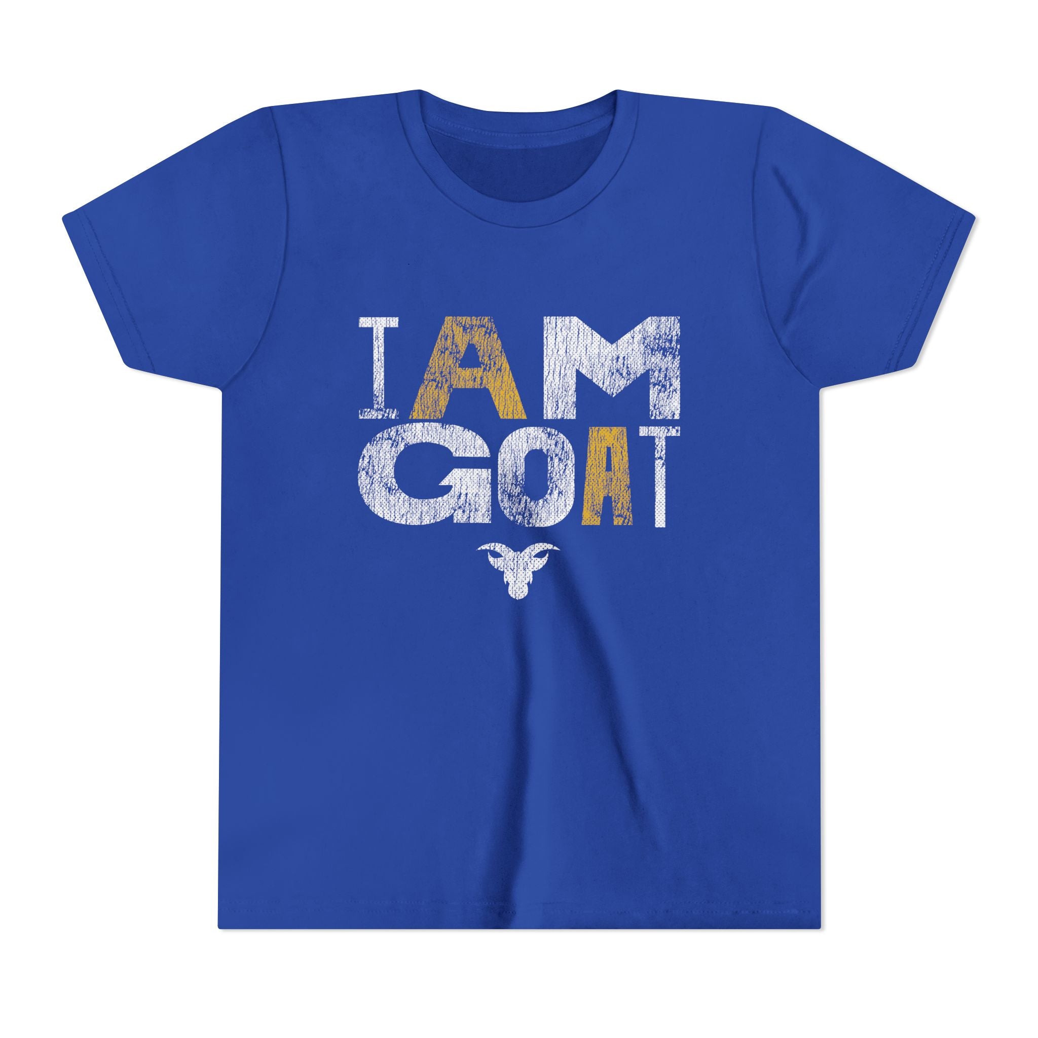 I AM GOAT Distressed Type Youth T-Shirt | GOAT Gold Typography | Kids Minimalist Tee | Ages 6-14