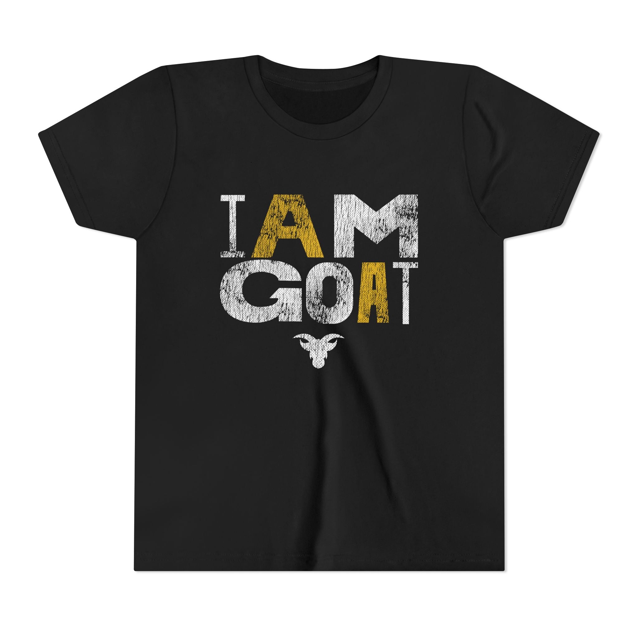 I AM GOAT Distressed Type Youth T-Shirt | GOAT Gold Typography | Kids Minimalist Tee | Ages 6-14