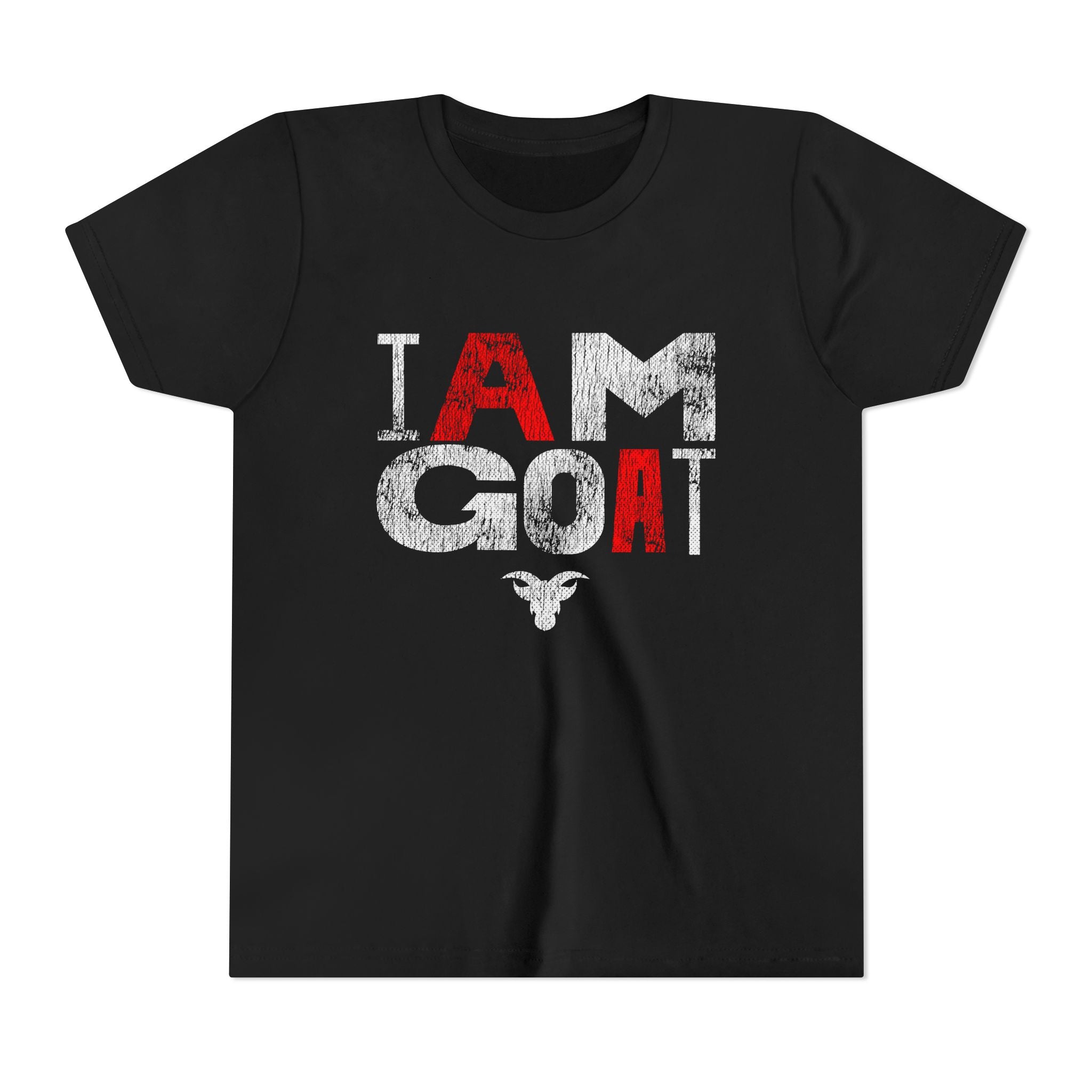 I AM GOAT Distressed Type Youth T-Shirt | Fire Red Typography | Kids Minimalist Tee | Ages 6-14