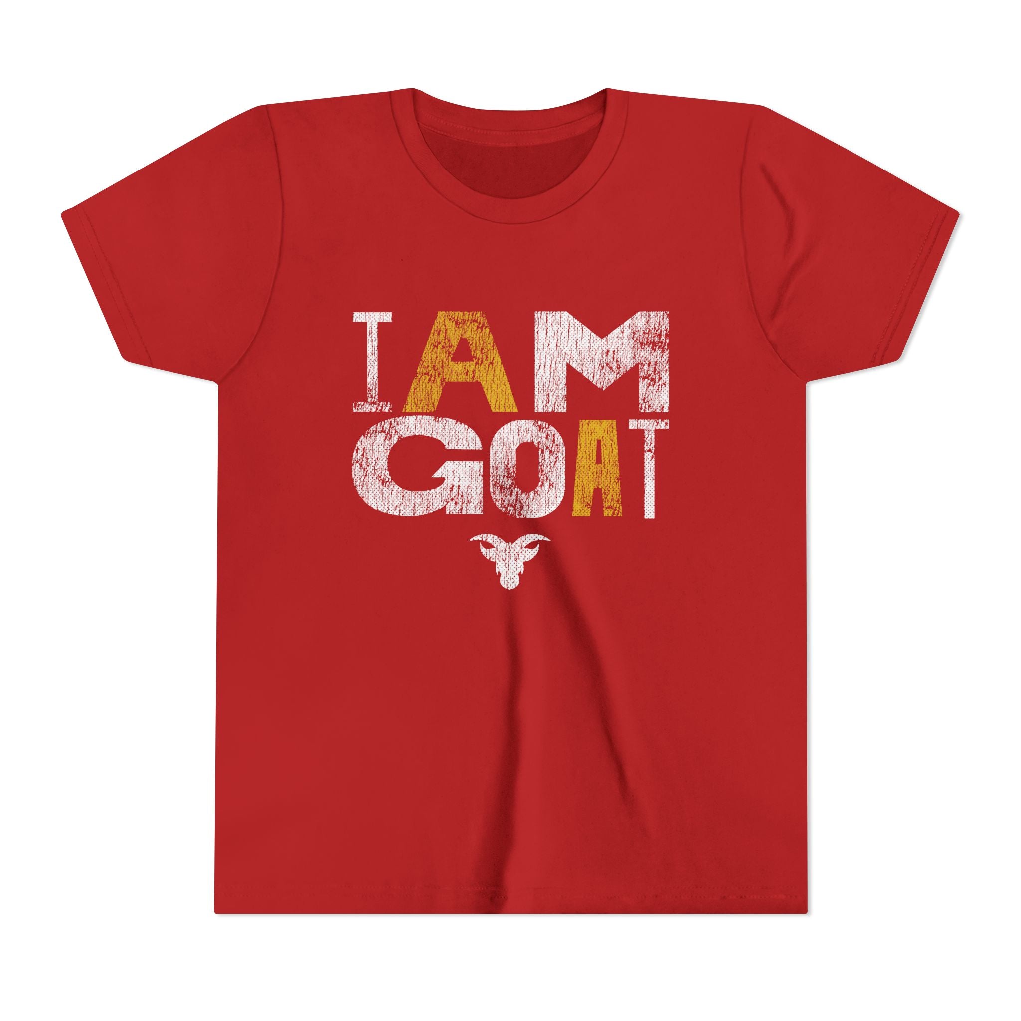 I AM GOAT Distressed Type Youth T-Shirt | GOAT Gold Typography | Kids Minimalist Tee | Ages 6-14