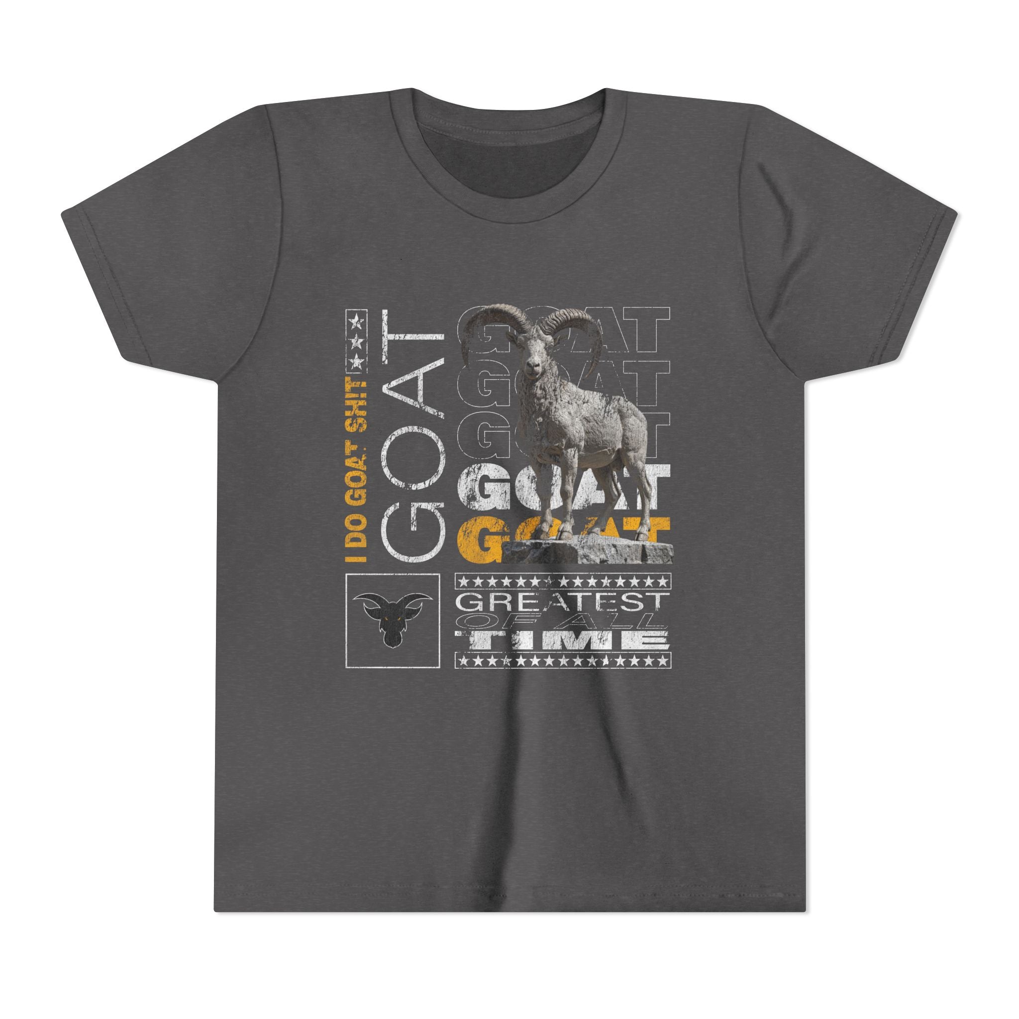 I DO GOAT SH!T Majestic Youth T-Shirt | Ram Sculpture Design | Kids Athletic Gold Tee | Ages 6-14