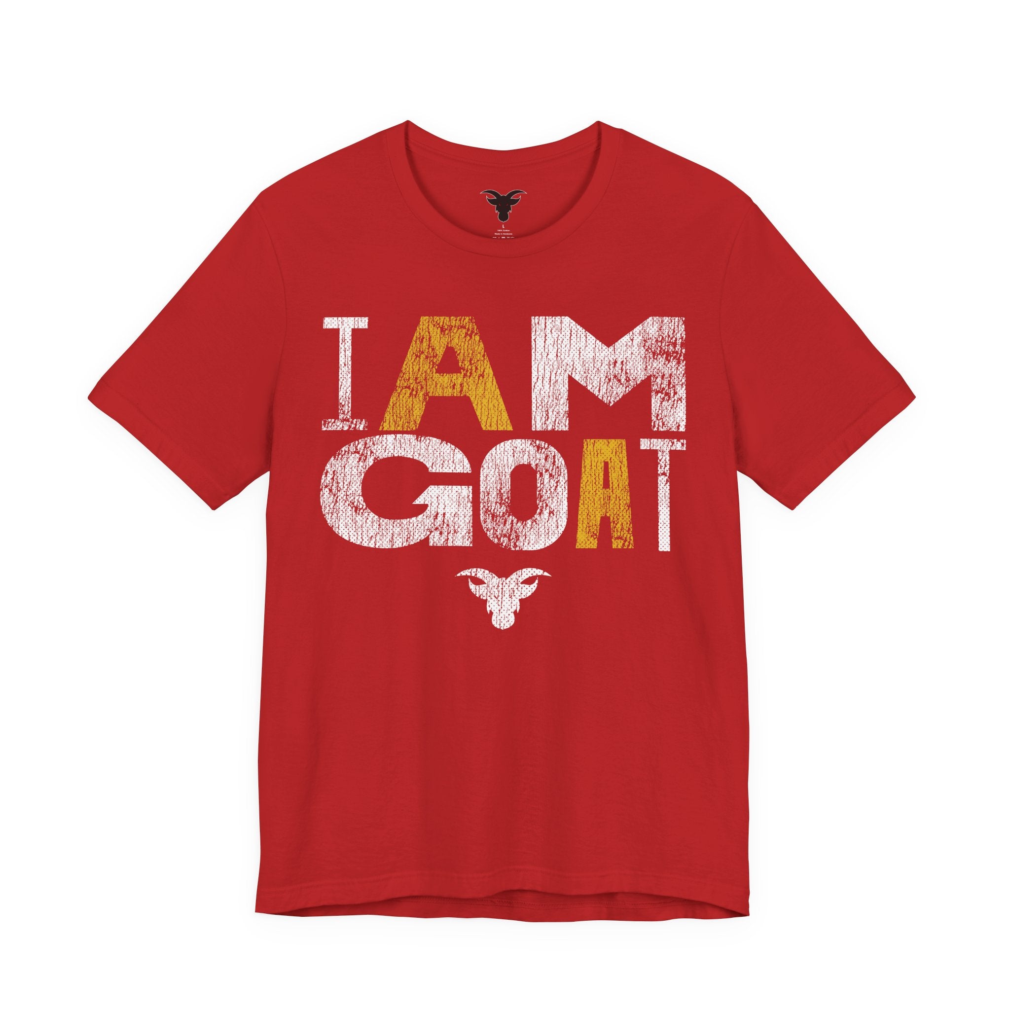 I AM GOAT Distressed Type Tee | GOAT Gold Typography Design | Minimalist Athletic Tee