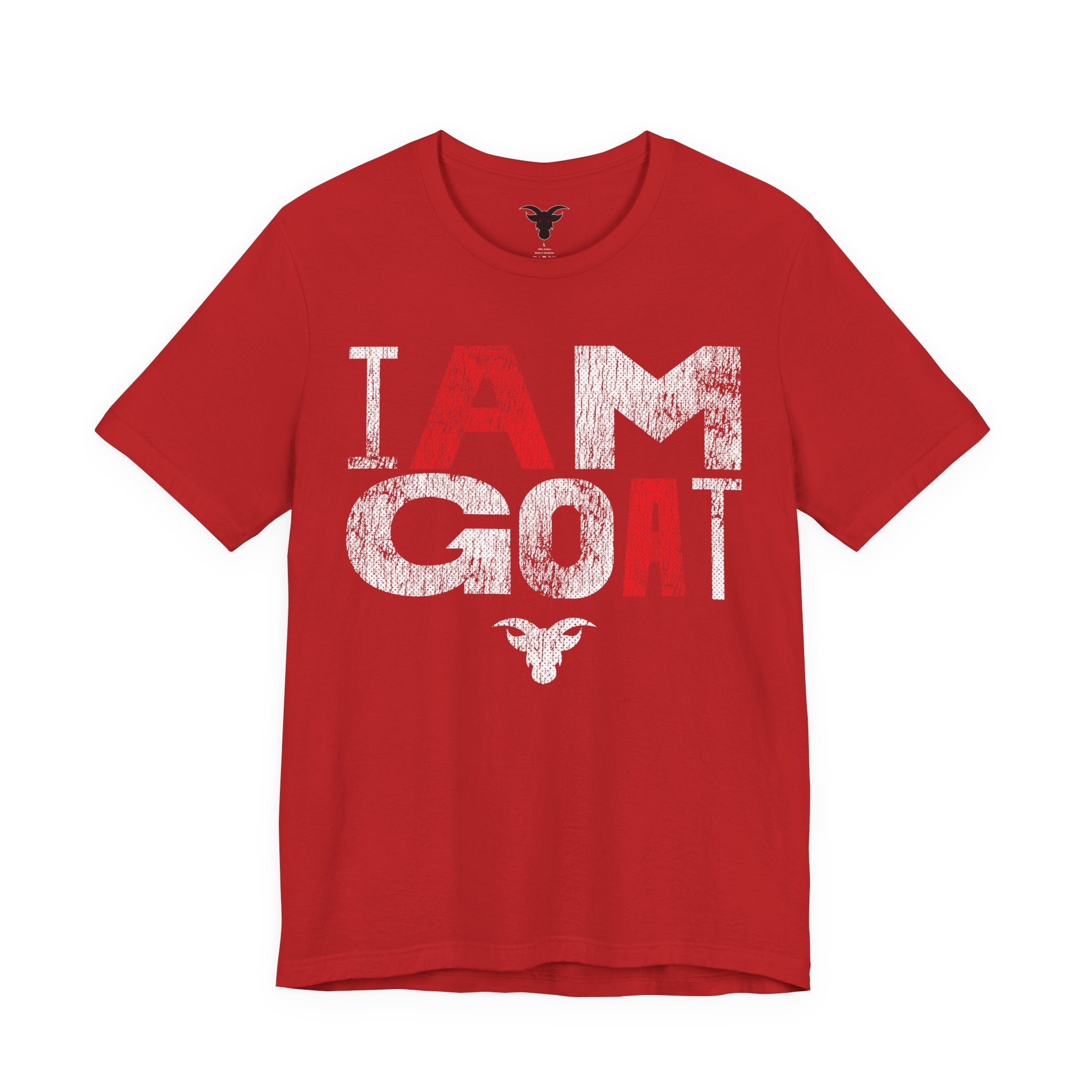 I AM GOAT Distressed Type T-Shirt | Fire Red Typography Design | Minimalist Athletic Tee