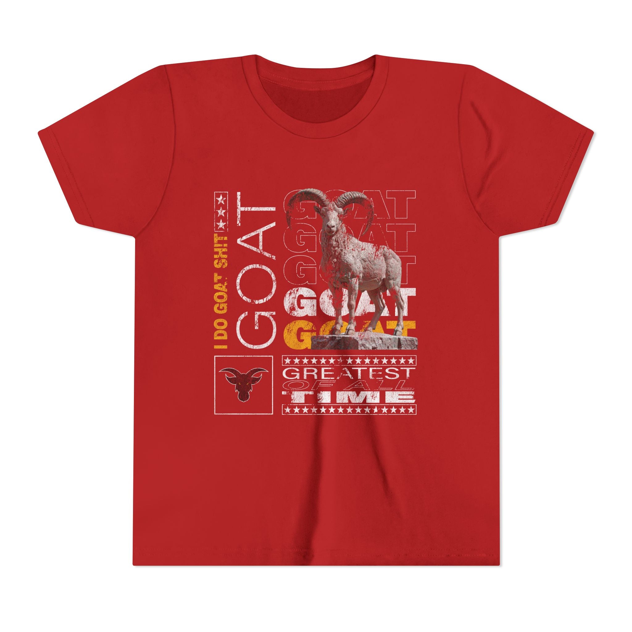 I DO GOAT SH!T Majestic Youth T-Shirt | Ram Sculpture Design | Kids Athletic Gold Tee | Ages 6-14