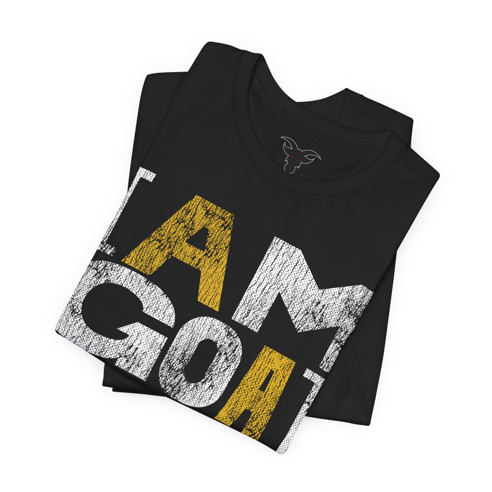 I AM GOAT Distressed Type Tee | GOAT Gold Typography Design | Minimalist Athletic Tee