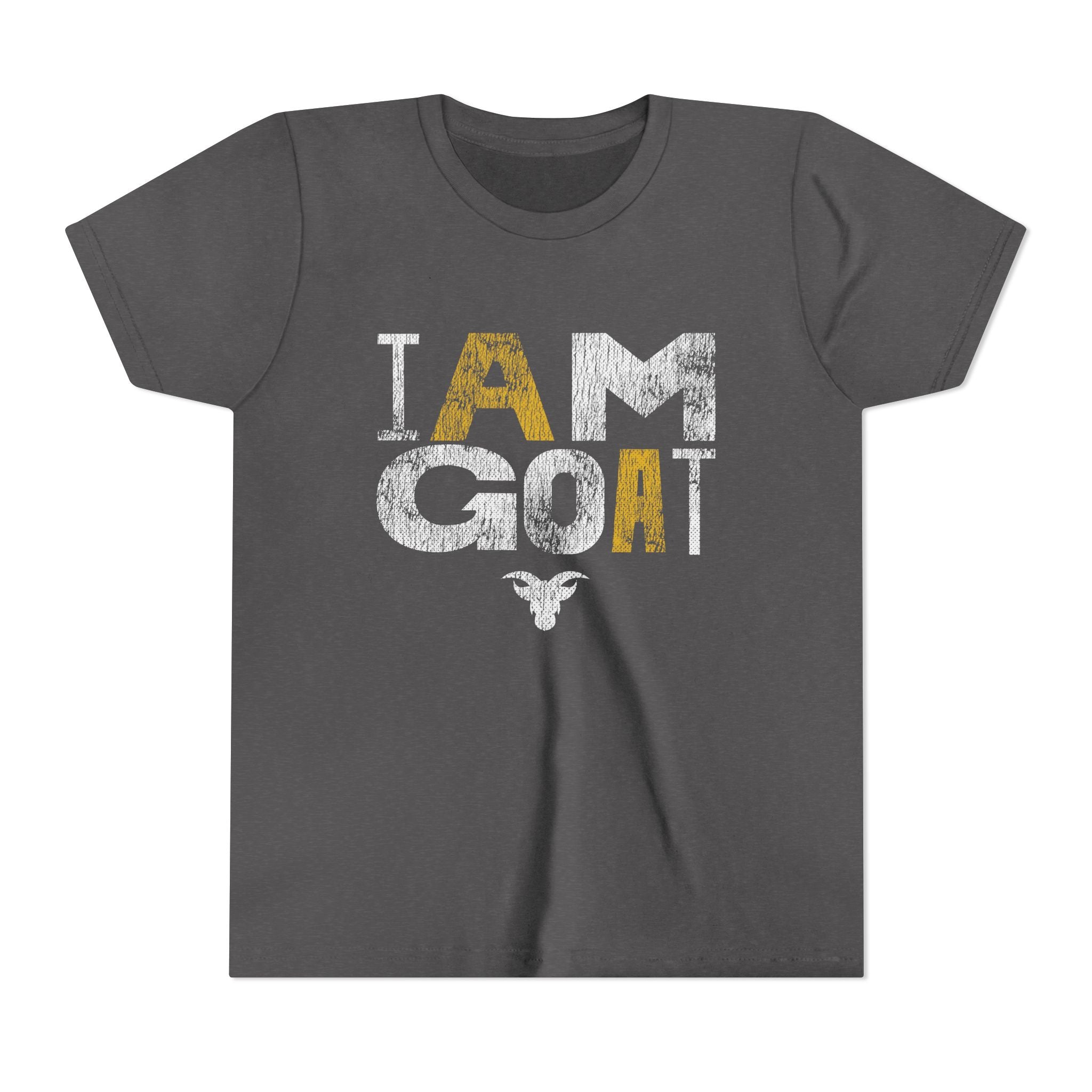 I AM GOAT Distressed Type Youth T-Shirt | GOAT Gold Typography | Kids Minimalist Tee | Ages 6-14