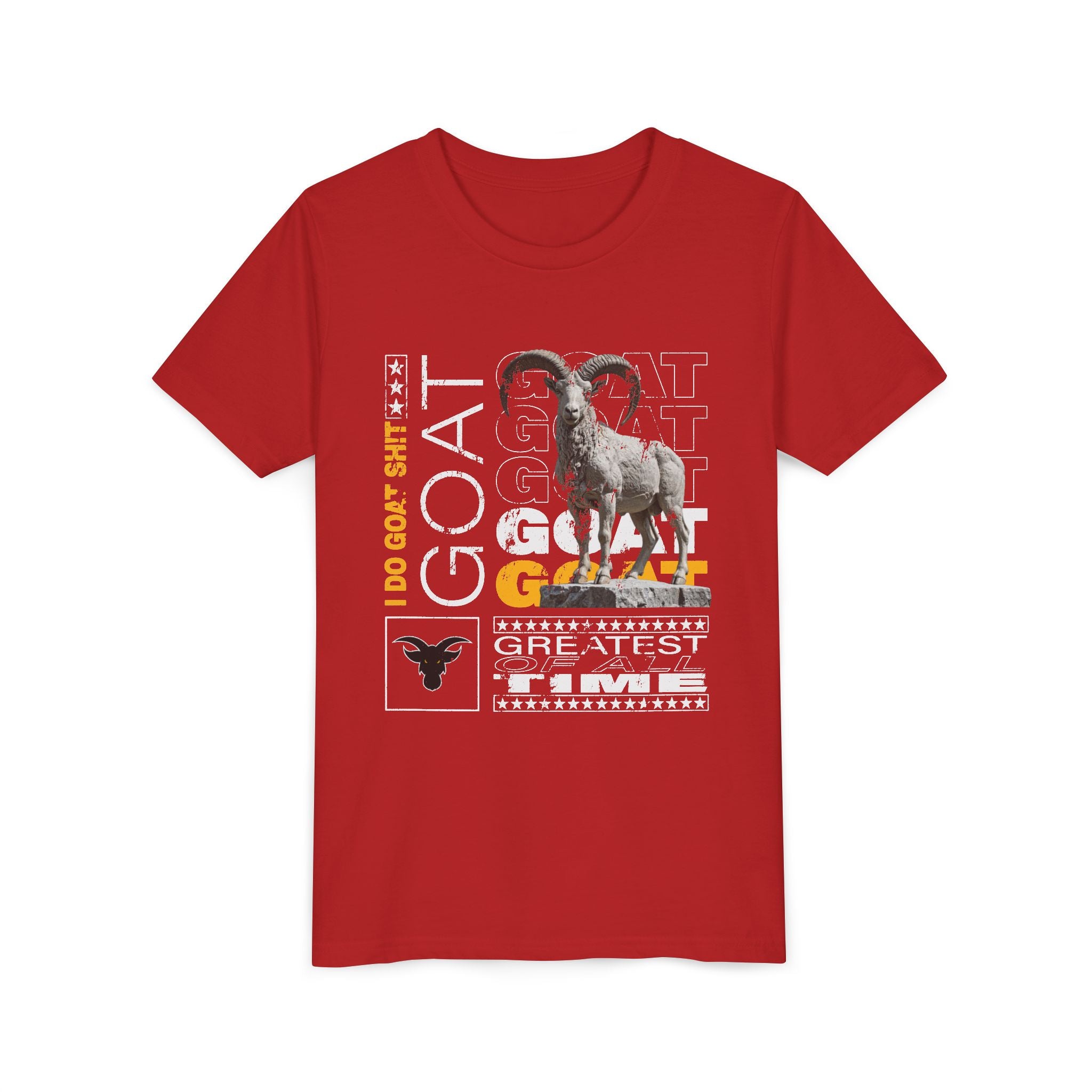 I DO GOAT SH!T Majestic Youth T-Shirt | Ram Sculpture Design | Kids Athletic Gold Tee | Ages 6-14