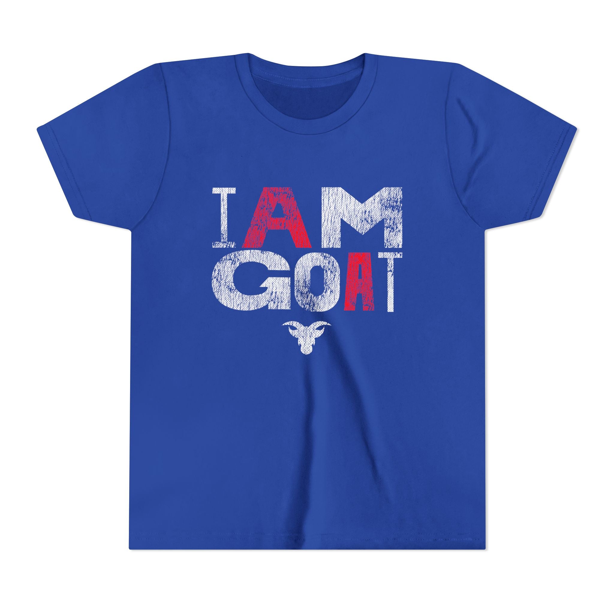I AM GOAT Distressed Type Youth T-Shirt | Fire Red Typography | Kids Minimalist Tee | Ages 6-14